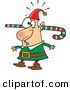 Cartoon Vector of a Confused Elf with Candy Cane Through One Ear and out the Other by Toonaday