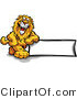 Cartoon Vector of a Friendly Lion Mascot Leaning on Blank Sign by Chromaco