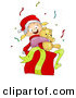 Cartoon Vector of a Girl Hugging Christmas Teddy Bear in a Gift Box by BNP Design Studio