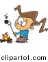 Cartoon Vector of a Girl Looking at a Blackened Marshmallow by a Campfire by Toonaday