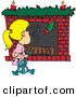 Cartoon Vector of a Girl Waiting for Santa to Crawl down the Fireplace by Toonaday