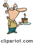 Cartoon Vector of a Grumpy Birthday Man Holding a Slice of Cake by Toonaday