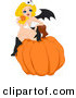 Cartoon Vector of a Halloween Bat Wing Pinup Girl with a Lolipop Sitting on a Pumpkin by BNP Design Studio