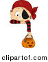 Cartoon Vector of a Halloween Boy Wearing Pirate Costume Hanging over a Sign by BNP Design Studio