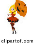 Cartoon Vector of a Halloween Pinup Girl Using Jack O'Lantern Umbrella by BNP Design Studio