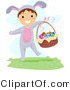 Cartoon Vector of a Happy Boy Carrying Easter Basket Full of Eggs by BNP Design Studio