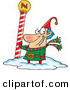 Cartoon Vector of a Happy Christmas Elf Beside the North Pole by Toonaday