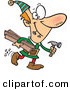 Cartoon Vector of a Happy Christmas Elf Carrying Wood and a Hammer with Nails by Toonaday