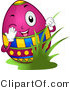 Cartoon Vector of a Happy Easter Egg Peeking Around Grass by BNP Design Studio