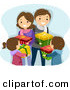 Cartoon Vector of a Happy Family Exchanging Gifts on Christmas by BNP Design Studio