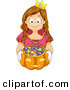 Cartoon Vector of a Happy Girl Trick-or-Treating As a Princess by BNP Design Studio
