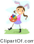 Cartoon Vector of a Happy Girl Wearing Bunny Ears While Carrying a Basket of Eggs by BNP Design Studio