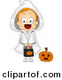 Cartoon Vector of a Happy Halloween Ghost Girl Holding Candy Bag by BNP Design Studio