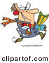 Cartoon Vector of a Happy Last Minute Male Christmas Shopper Running with Lots of Presents by Toonaday