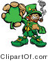 Cartoon Vector of a Happy Leprechaun Mascot Holding out Clover While Smoking a Pipe by Chromaco