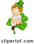Cartoon Vector of a Happy Leprechaun Toddler Boy Sitting on a Large Shamrock Seat by BNP Design Studio