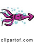 Cartoon Vector of a Happy Purple Squid Swimming Through Bubbles by Zooco