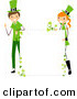 Cartoon Vector of a Happy St. Patrick's Day Boy and Girl Holding up a Blank Sign While Smiling by BNP Design Studio