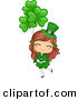 Cartoon Vector of a Happy St. Patrick's Day Girl Holding Clover Balloons by BNP Design Studio