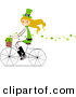 Cartoon Vector of a Happy St. Patrick's Day Girl Riding a Bike While Spreading Clovers Around from Her Basket by BNP Design Studio
