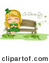 Cartoon Vector of a Happy St. Patrick's Day Girl Smelling Shamrocks While Sitting on a Bench by BNP Design Studio