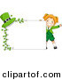 Cartoon Vector of a Happy St. Patrick's Day Girl Standing Beside a Blank Sign with Clovers and a Hat by BNP Design Studio