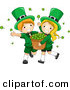 Cartoon Vector of a Happy St. Patrick's Day Leprechaun Boy and Girl Carrying a Basket Full of Clovers by BNP Design Studio