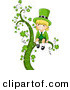 Cartoon Vector of a Happy St. Patrick's Day Leprechaun Girl Sitting on a Large Vine with Clovers by BNP Design Studio