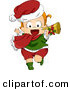 Cartoon Vector of a Happy Toddler Running with a Trumpet on Christmas by BNP Design Studio