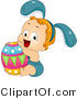 Cartoon Vector of a Happy Toddler with Big Easter Egg by BNP Design Studio