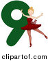Cartoon Vector of a Lady Dancing Beside a Green Number Nine for Christmas by BNP Design Studio