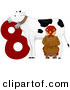 Cartoon Vector of a Maid a Milking Beside a Red Number Eight for Christmas by BNP Design Studio