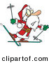 Cartoon Vector of a Nervous Santa Trying to Snow Ski by Toonaday