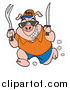Cartoon Vector of a Pig Running with Fork and Knife by LaffToon