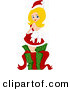 Cartoon Vector of a Pin-up Girl Standing in a Gift Box on Christmas by BNP Design Studio