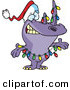 Cartoon Vector of a Purple Rhino Decorated with Christmas Lights and a Santa Hat by Toonaday