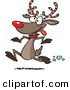 Cartoon Vector of a Rudolph the Reindeer with Festive Red, White and Green Striped Antlers, Running in the Snow by Toonaday