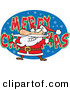 Cartoon Vector of a Santa over MERRY CHRISTMAS Background Sign by Toonaday