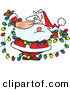 Cartoon Vector of a Santa Tangled in Colorful Christmas Lights by Toonaday