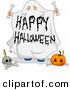 Cartoon Vector of a Sheet Ghost Halloween Character with Pumpkin and Skull by BNP Design Studio