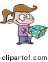 Cartoon Vector of a Shy Girl Holding a Present by Toonaday