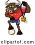Cartoon Vector of a Spanish Soccer Bull Posing with Gold Medal Award and Ball by Zooco
