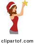 Cartoon Vector of a Young Lady Decorating with a Star for Christmas by BNP Design Studio