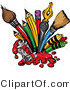 Cartoon Vector of Art Supplies: Pencils, Ink Pens, Paint Brushes by Chromaco