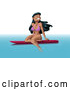 Cartoon Vector of Beautiful Happy Hawaiian Woman Floating on a Surf Board by Liron Peer