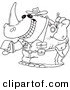 Cartoon Vector of Cartoon Police Rhino Issuing a Ticket - Coloring Page Outline by Toonaday