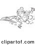 Cartoon Vector of Cartoon Winter Boy Falling off His Sled - Coloring Page Outline by Toonaday