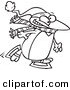 Cartoon Vector of Cartoon Winter Penguin Ice Skating - Coloring Page Outline by Toonaday