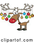 Cartoon Vector of Christmas Reindeer Decorated with Ornaments on Antlers by Toonaday