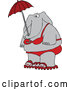 Cartoon Vector of Elephant in a Red Bikini, Holding an Umbrella by Djart